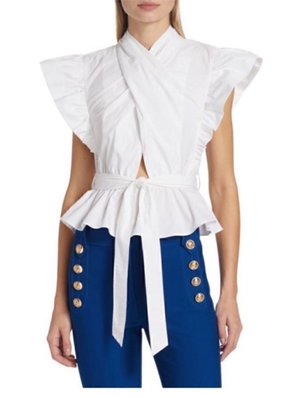 Derek Lam 10 Crosby Brynn Ruffle Wrap White Top Size 6 Like New Elevated Basic - Picture 3 of 16